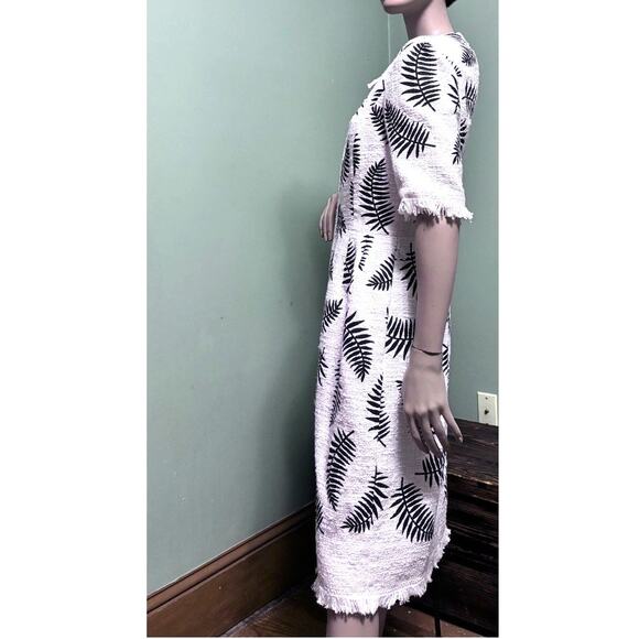 Oscar de la Renta White/Black Fern/Leaf Cotton Tweed Knee Length DRESS sz 6 - Picture 6 of 8